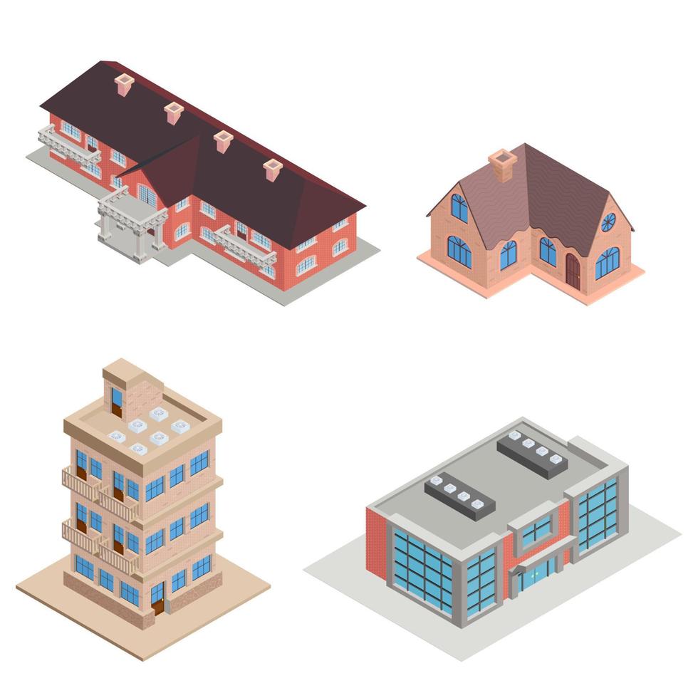 colección de casas de varios pisos de la ciudad isométrica vector