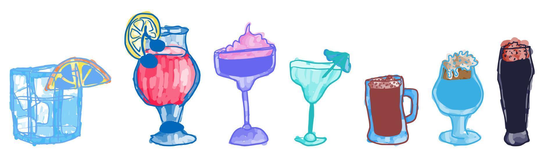 Conjunto de garabatos de alcohol sobre fondo blanco. vector