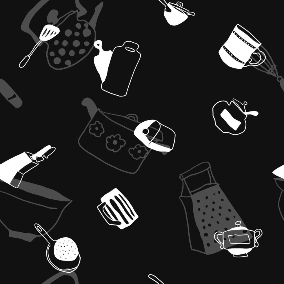 black pattern with kitchenware on the fabric in the restaurant vector
