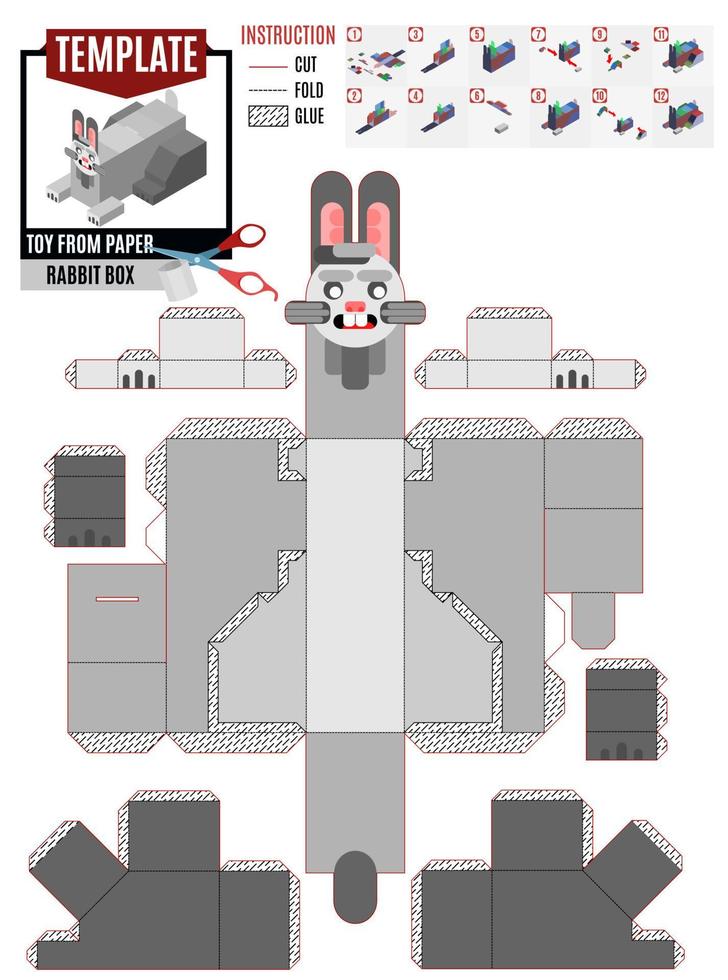 caja de impresión conejo para niños juguete vector