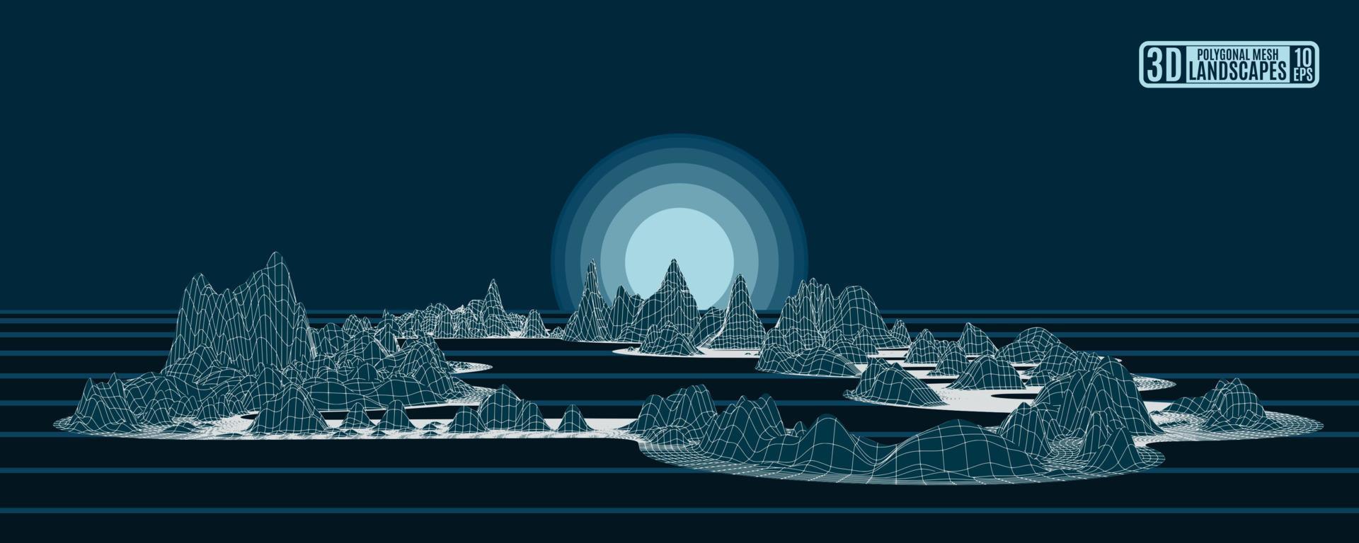 contrasting mesh mountains computer style dark vector