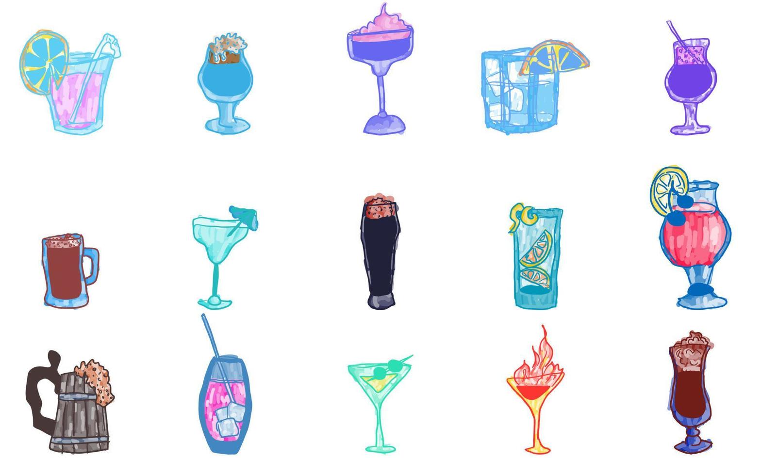 alcohol drinks selection of bright doodles for the bar vector