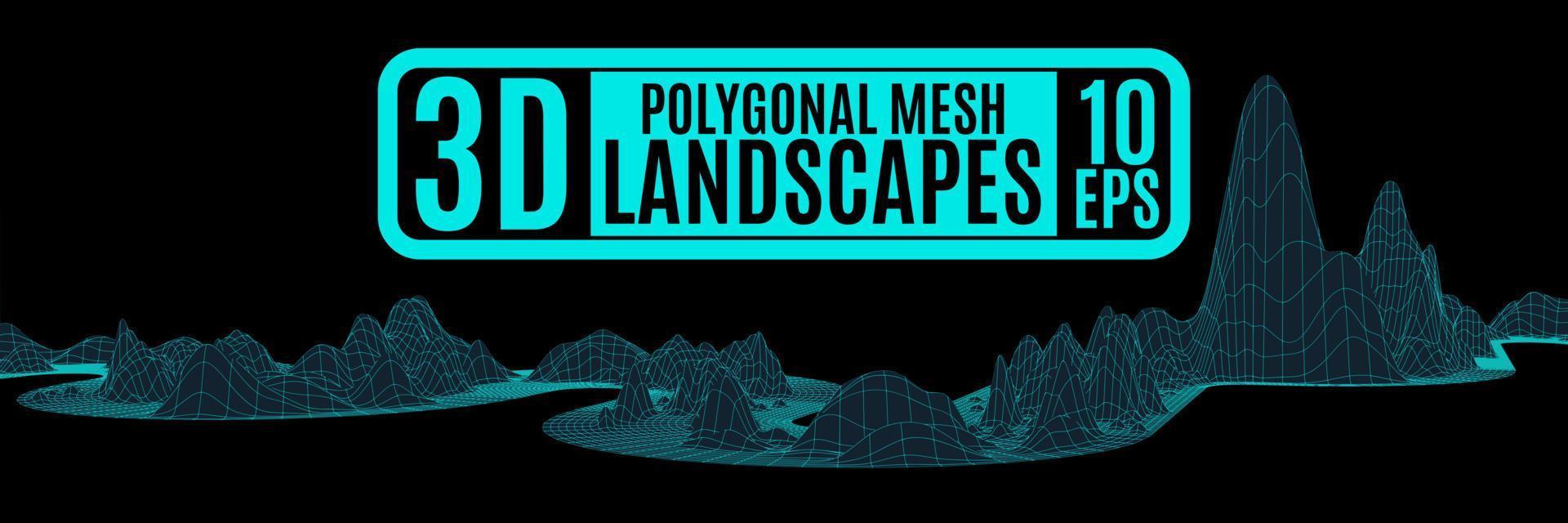 neon mountains patterned polygonal landscape vector