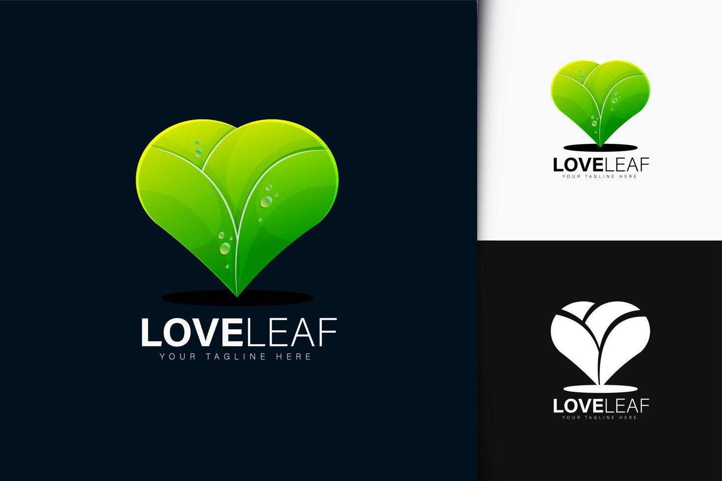 diseño de logotipo de amor y hoja con degradado vector