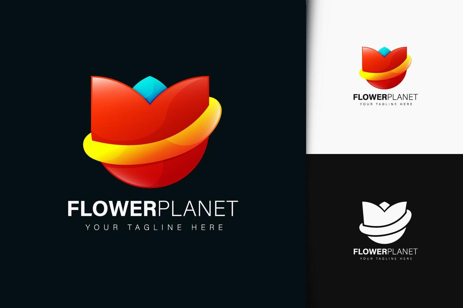 diseño de logotipo de planeta de flores con degradado vector
