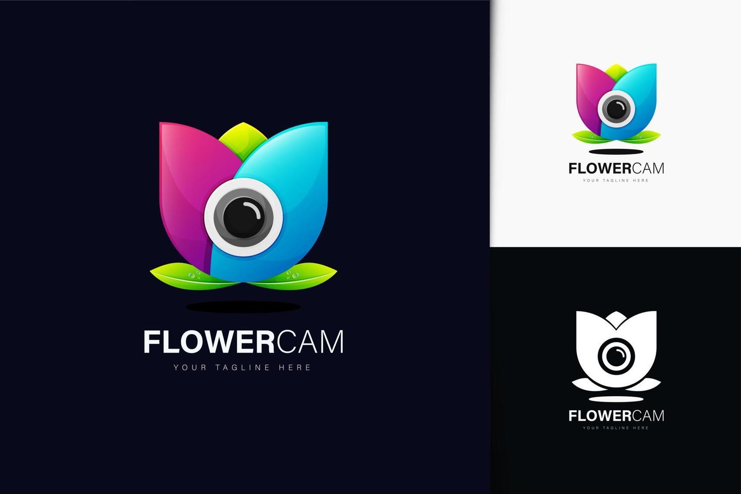 diseño de logotipo de cámara de flores con degradado vector