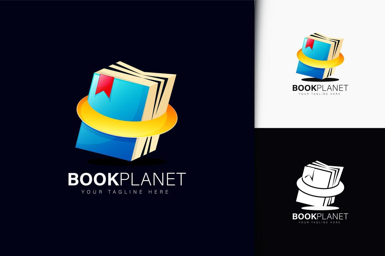 libro diseño de logotipo de planeta con degradado vector