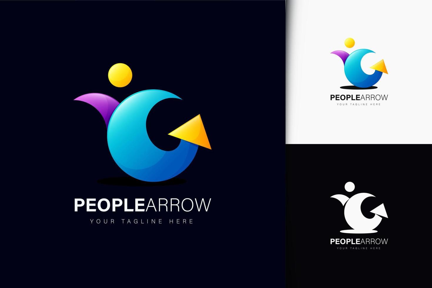 diseño de logotipo de flecha de personas con degradado vector