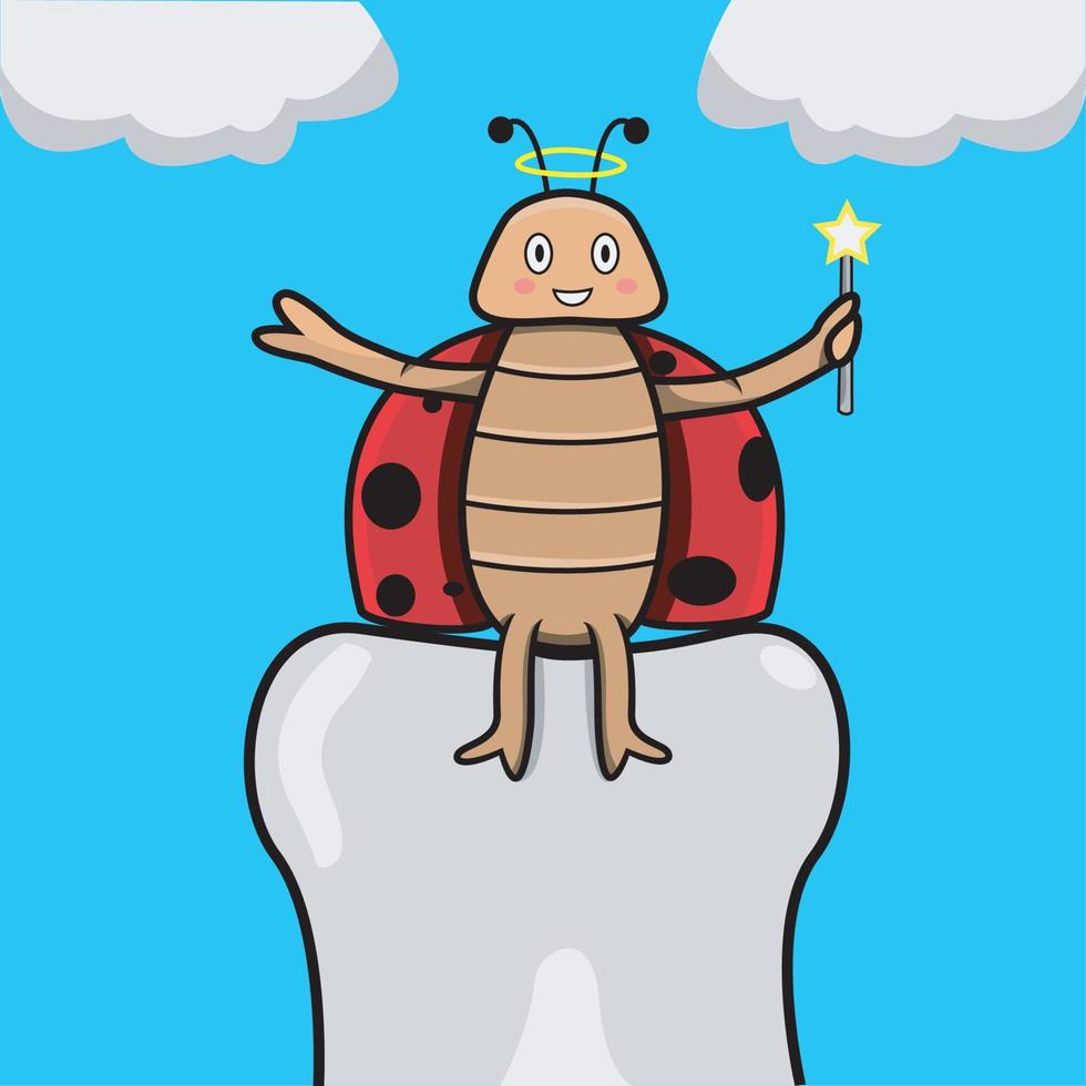 Vector Of Mascot beetle sit on Big Teeth and Sky Background. Perfect for learning Color, Knowledge, mascot, logo, advertisement, sticker and background.