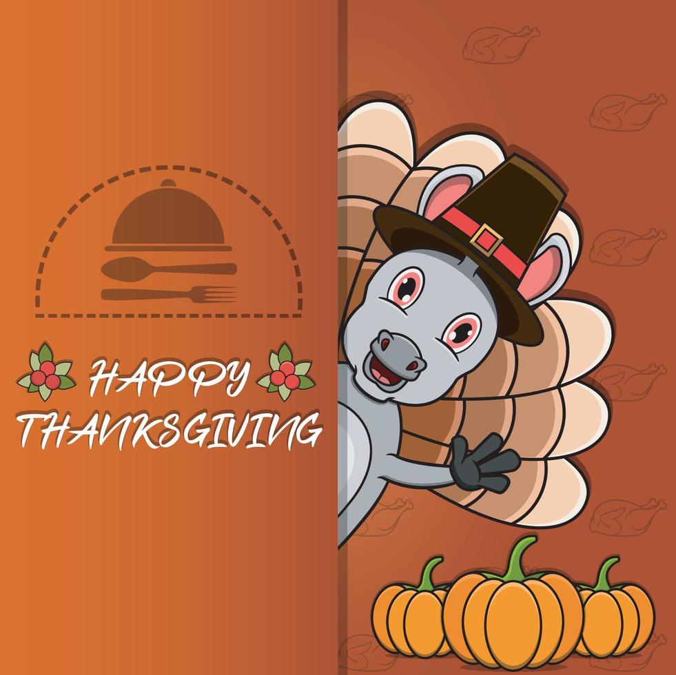 Thanksgiving card with Donkey Character Design. Happy Thanksgiving. Perfect For greeting card, Poster or Flyer Celebration Design. vector