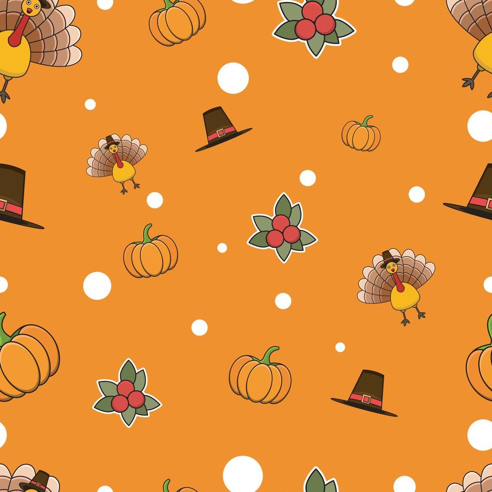 lindos patrones de otoño sin costura para fondos de pantalla y diseño de paredes con pavo pájaro, sombrero, calabazas y cherrys. vector