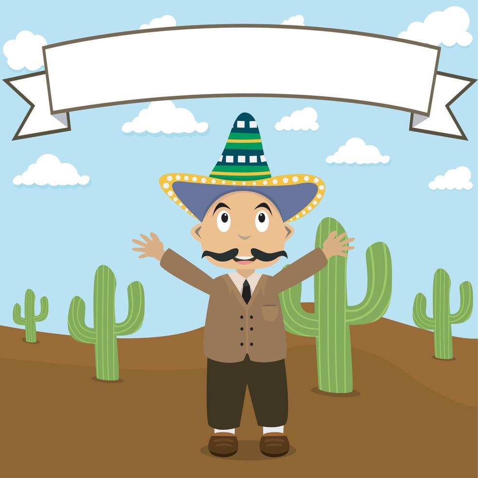 Ilustración vectorial de niño de México con banner en blanco vector