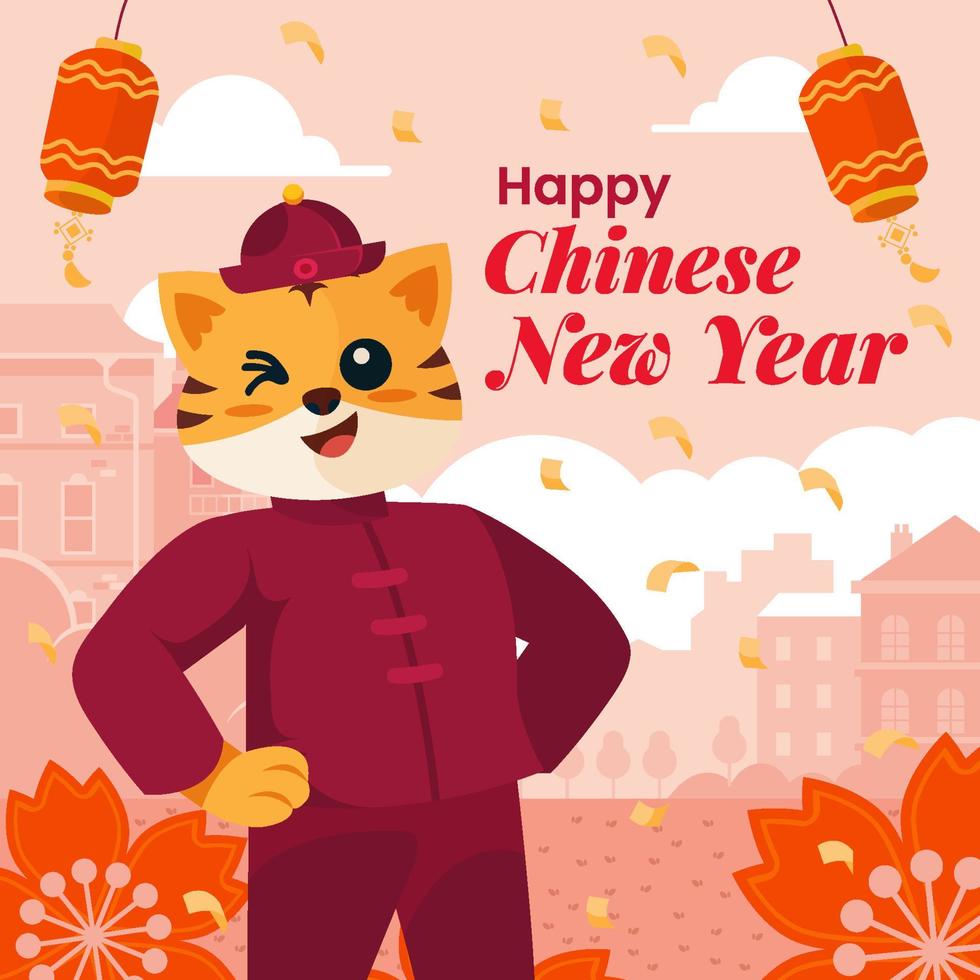 Tiger Greets Chinese New Year Concept vector