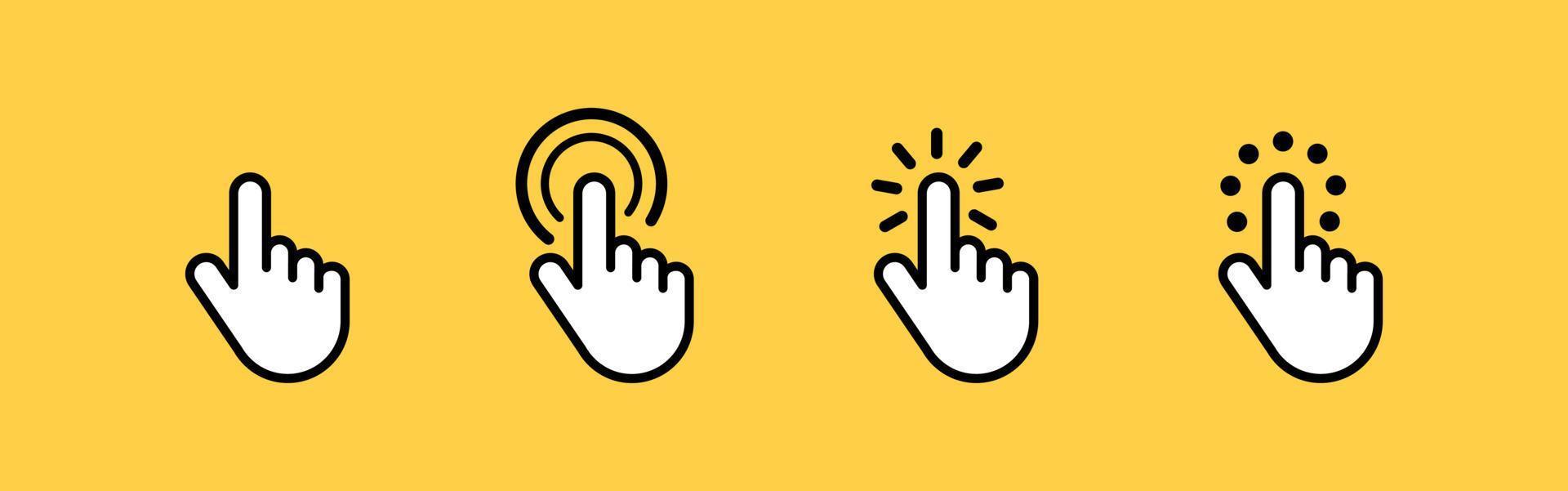 Computer mouse click cursor hand icons set. Hand pointer clicks and waiting loading icons. Vector illustration.