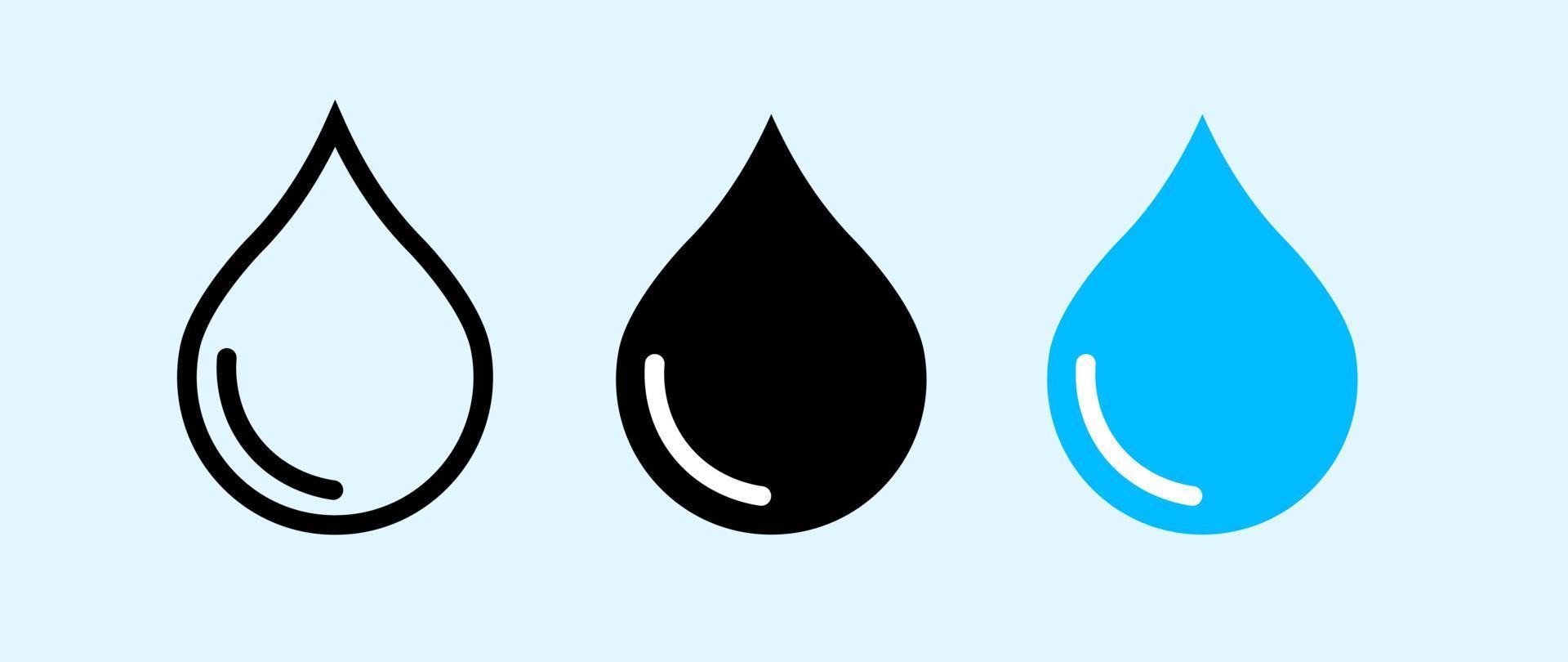 conjunto de iconos de gota de agua. conjunto de gotas de agua azul. Gota de agua o aceite en estilo plano aislado sobre fondo blanco. vector