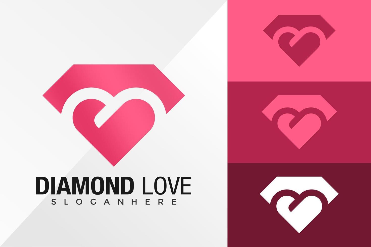 Plantilla de ilustración de vector de diseño de logotipo de amor de diamante