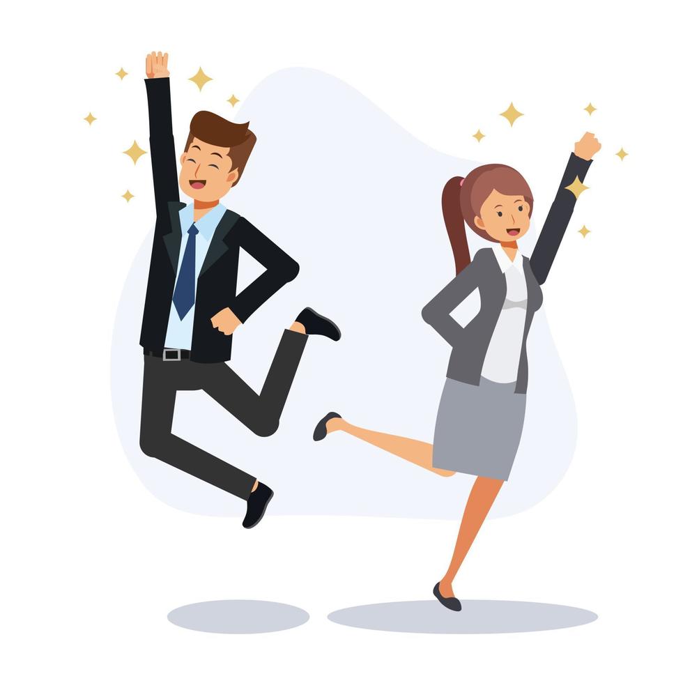 Businesspeople are cheer up. Success concept, teamwork.man and woman are happy and jumping up.Flat vector 2d cartoon character illustration.