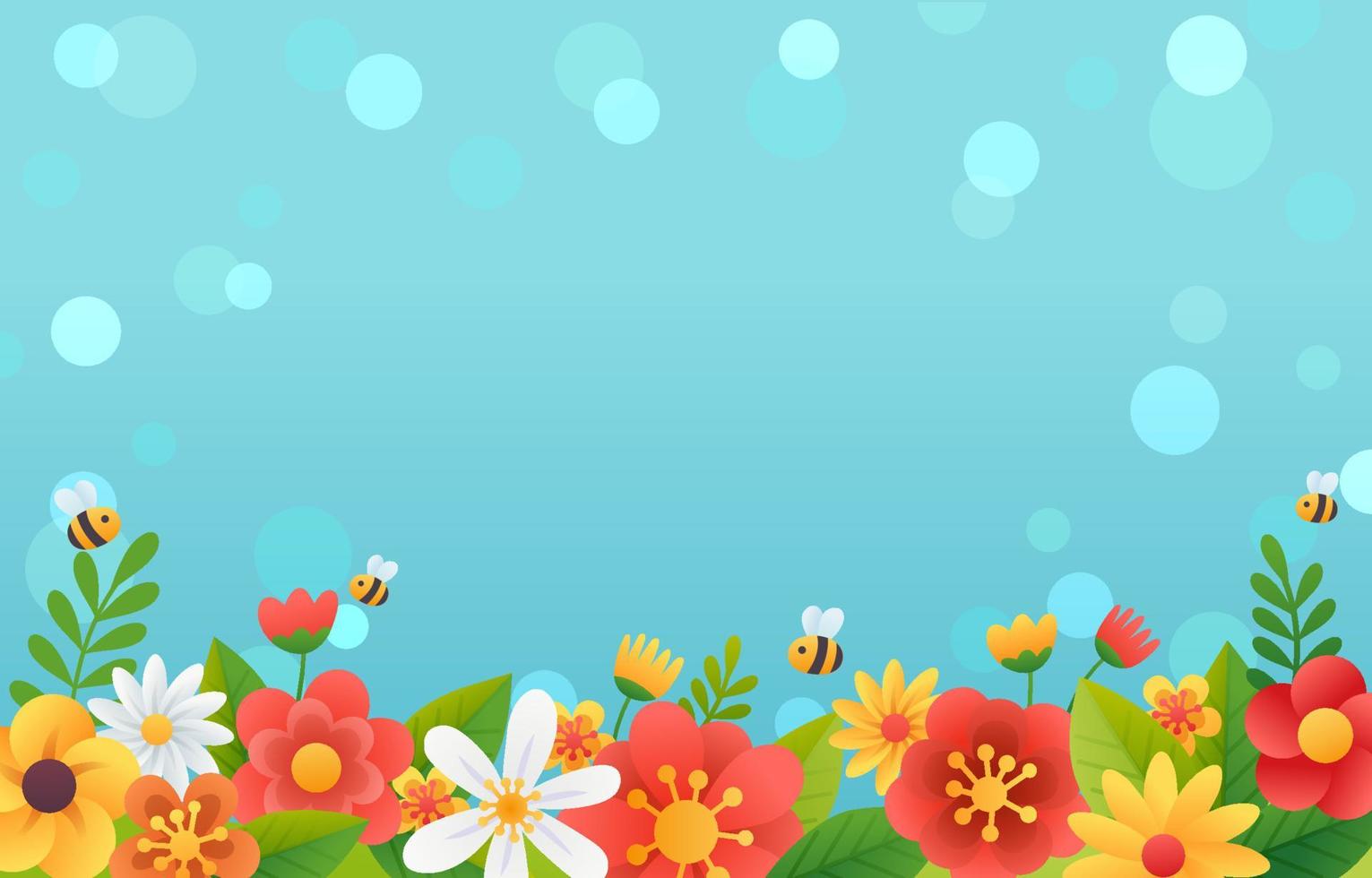 fondo de primavera con flores y abejas vector