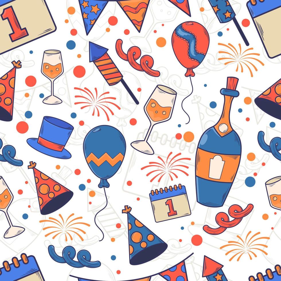 Hand Drawn New Year Seamless Pattern vector
