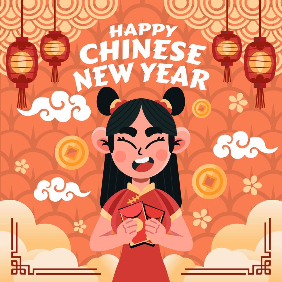 Girl with Red Envelopes vector