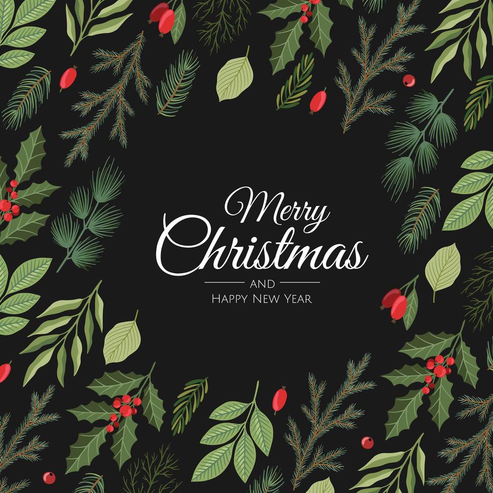 Christmas and Happy New Year Floral Card templates. Trendy retro style. Vector design element.