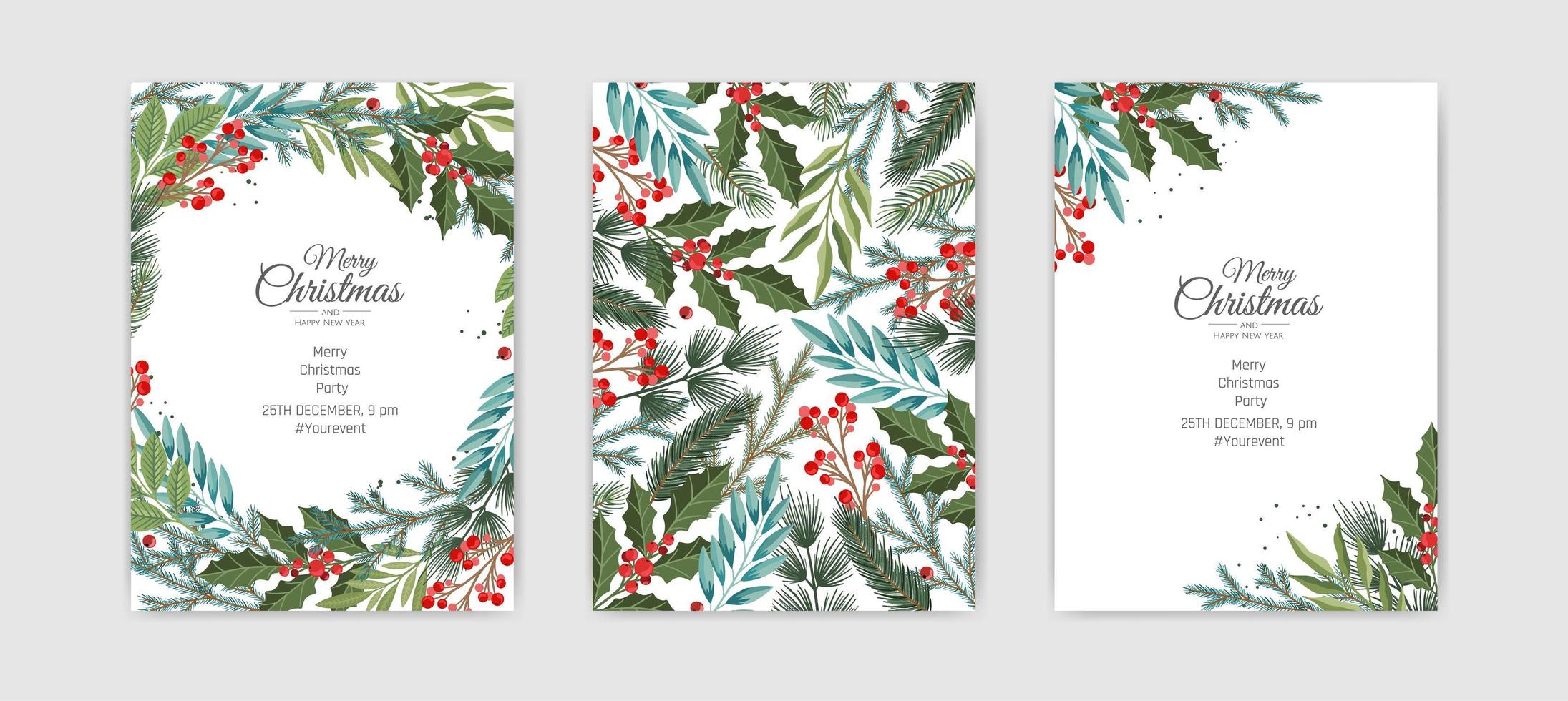 Vector Christmas Cards Set. Holiday Party Card Templates Design