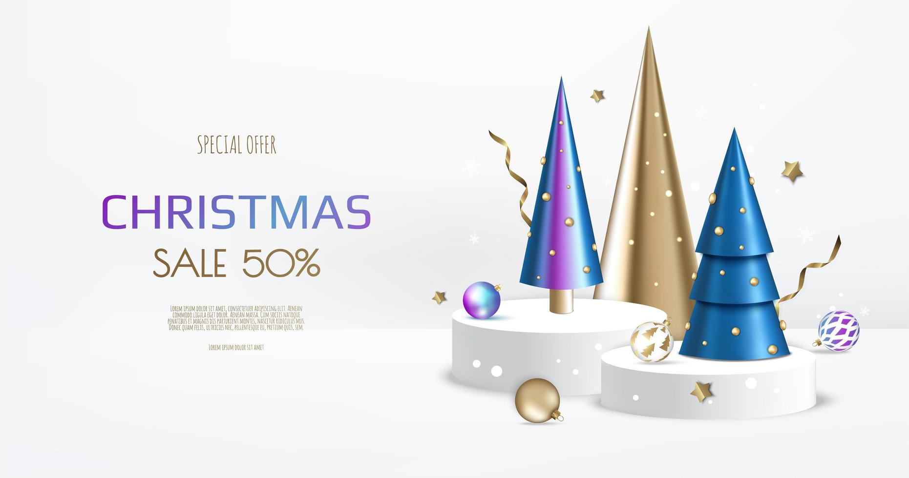 3D circle podium display with Christmas tree. Winter holiday background. vector
