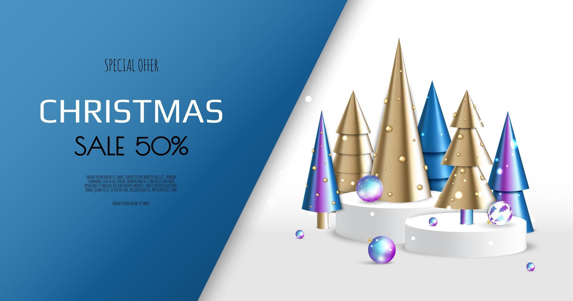 Christmas and New Year background. Conical Gold Christmas Trees. Winter holiday composition. Greeting card, banner, poster, header for website vector