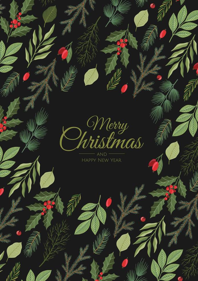 Merry Christmas greeting card with new years tree. Hand drawn design vector illustration.