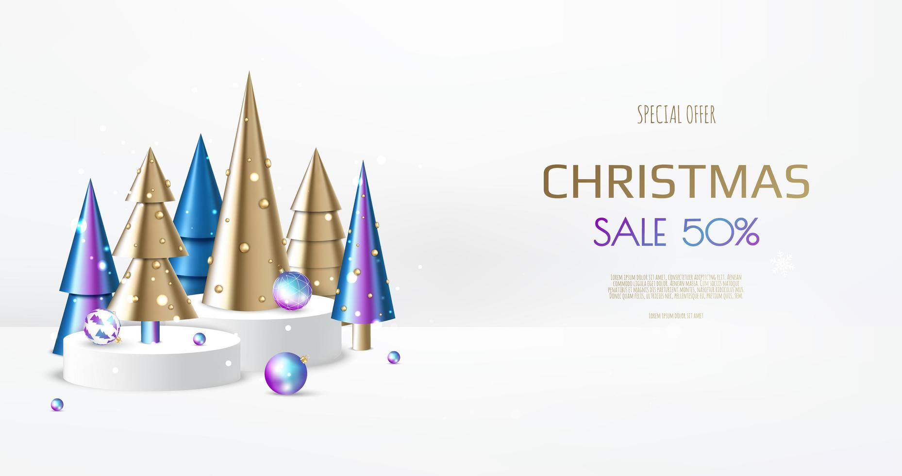 3D circle podium display with Christmas tree. Winter holiday background. vector