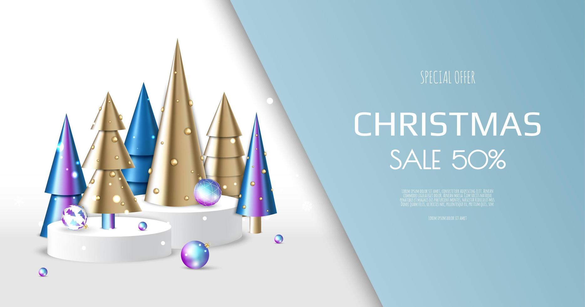 podio de Navidad con copos de nieve y árboles de Navidad, bolas de Navidad. pedestal en blanco. ilustración vectorial. vector