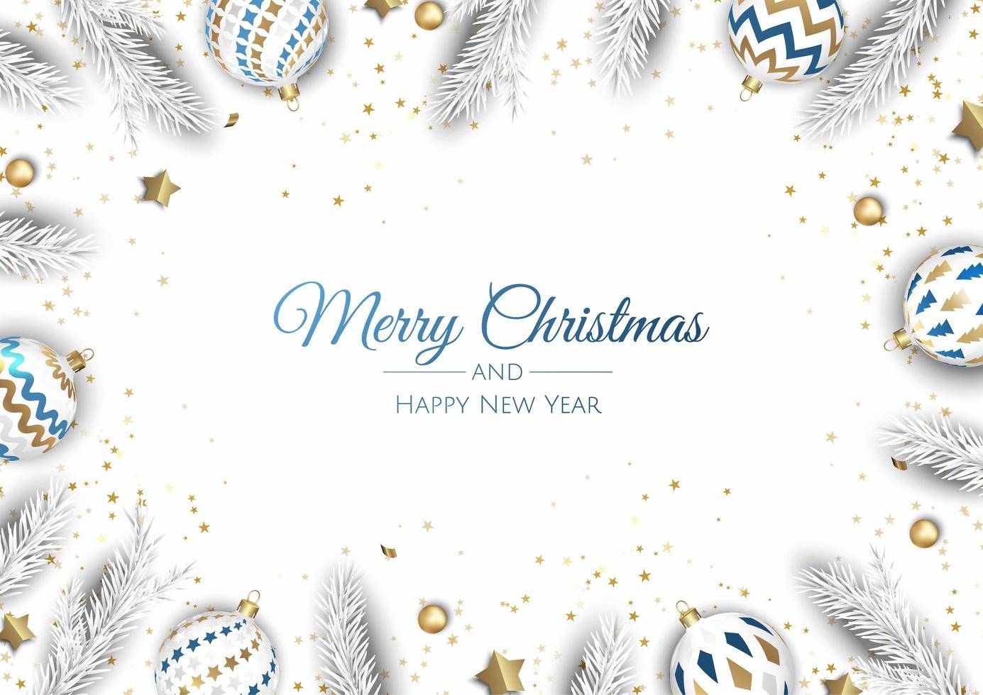 Merry Christmas and Happy New Year. Xmas background with Snowflakes and balls design. vector