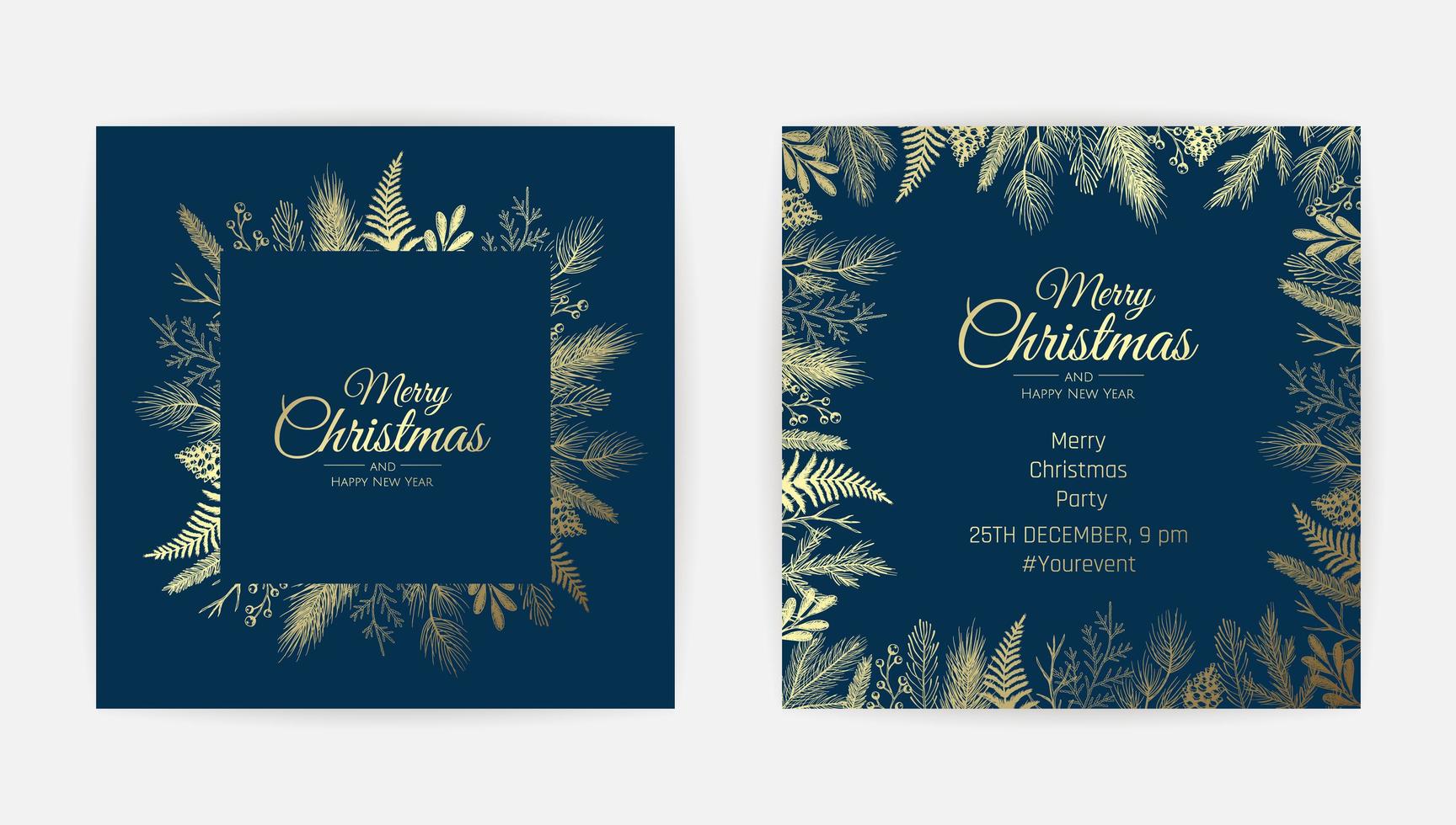 Vector Christmas Cards Set. Holiday Party Card Templates Design