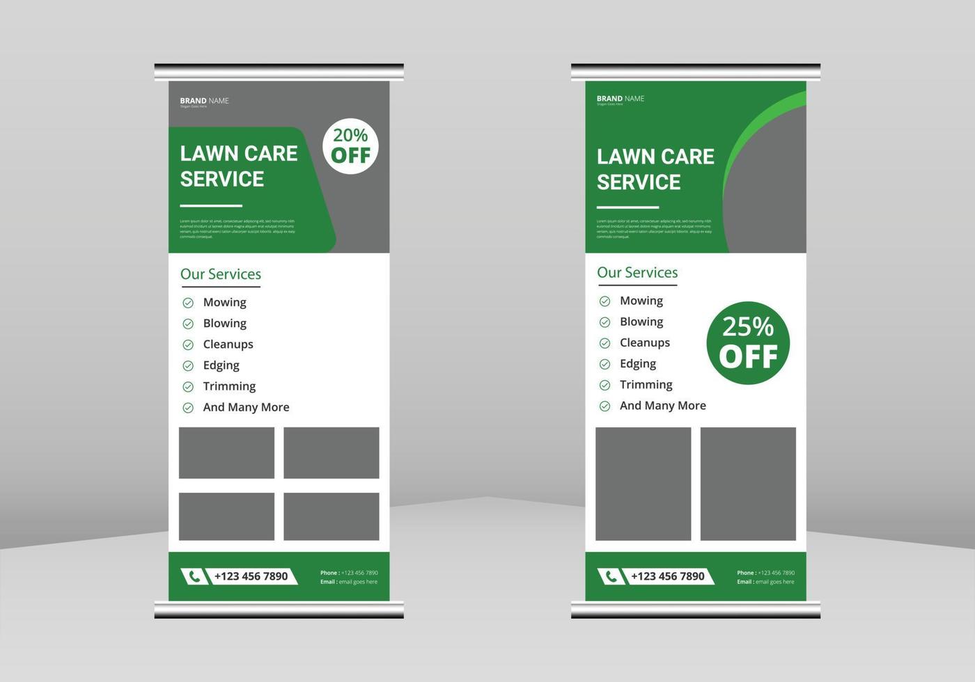 Lawn and gardening service Roll up Banner Design, Tree and gardening service poster leaflet Roll up leaflet template. lawnmower flyer poster DL Flyer, Trend Business Roll Up Banner Design vector