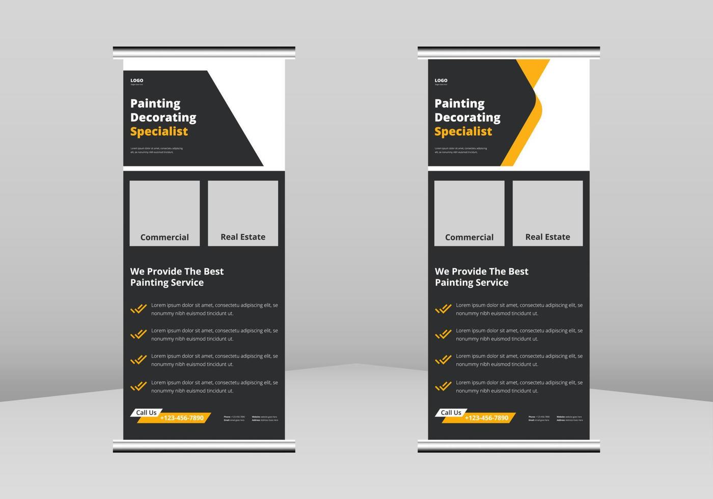 Paint service Roll up Banner Design, Commercial real estate painting service poster Roll up leaflet template. Paint worker service flyer poster DL Flyer, Trend Business Roll Up Banner Design vector