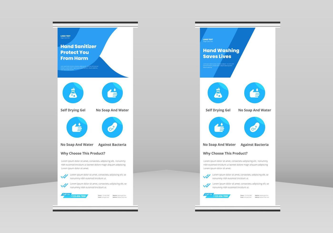 Hand sanitizer promotion Roll up Banner Design, Hygiene hand sanitizer poster Roll up leaflet template. Hand sanitizer product flye poster DL Flyer, Trend Business Roll Up Banner Design vector