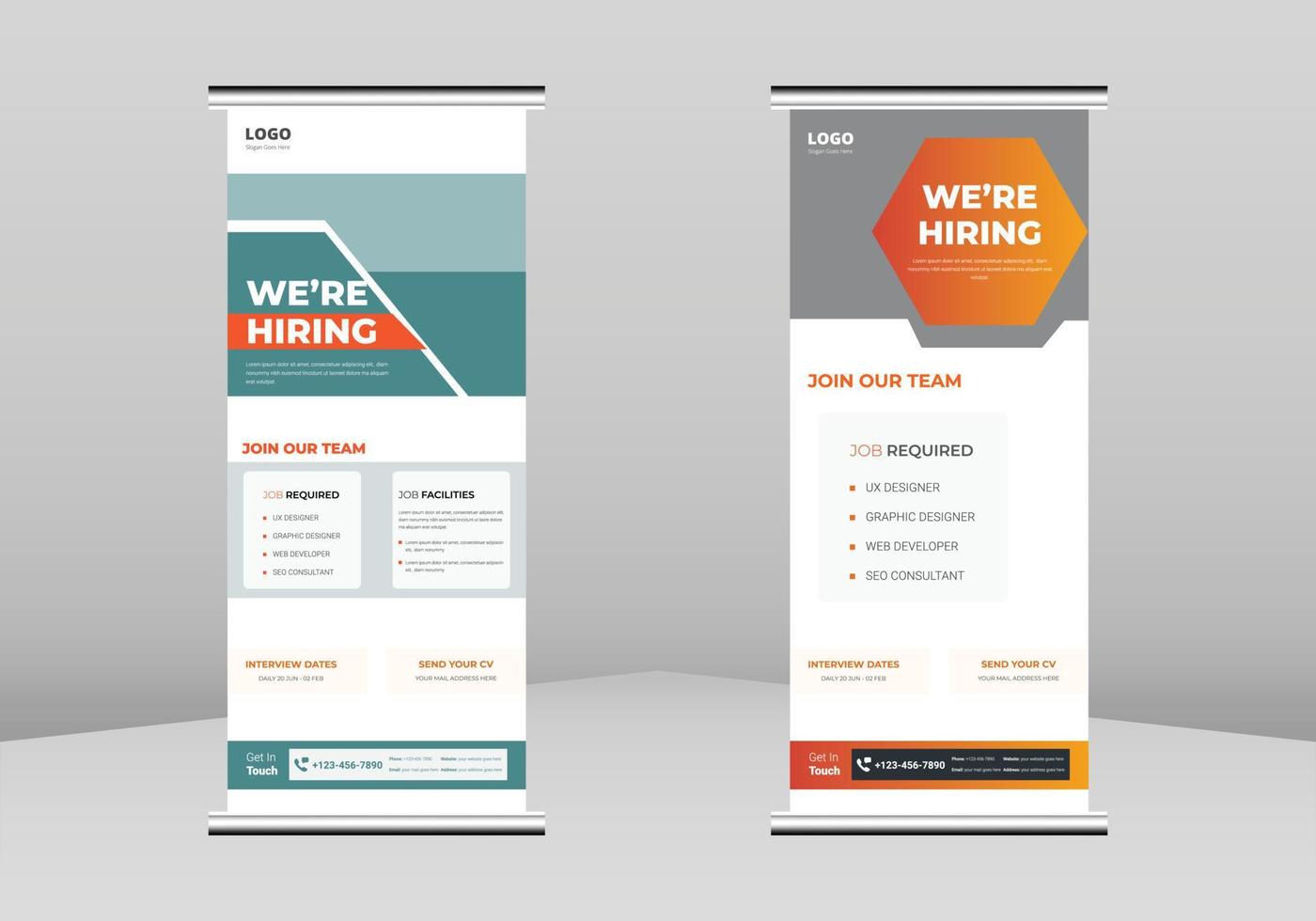 We are Hiring Roll up Banner Design, We are Hiring Roll up leaflet template. We are Hiring flyer poster template. Hiring Employee DL Flyer, Trend Business Roll Up Banner Design vector