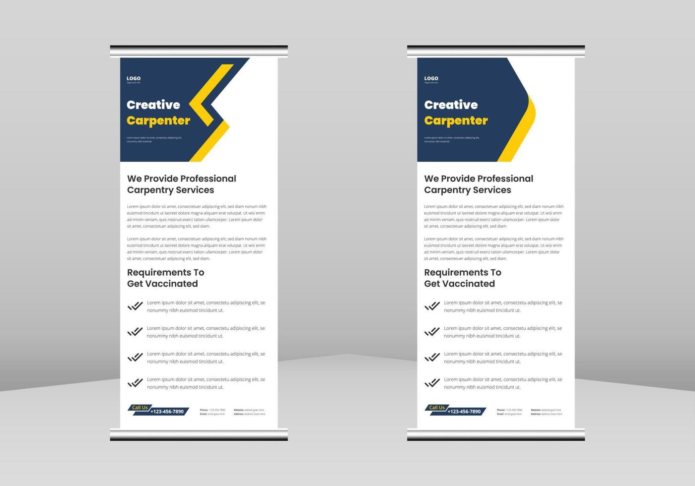 Carpentry service Roll up Banner Design, Carpentry home repair service poster leaflet Roll up leaflet template. Carpentry service flyer poster DL Flyer, Trend Business Roll Up Banner Design vector