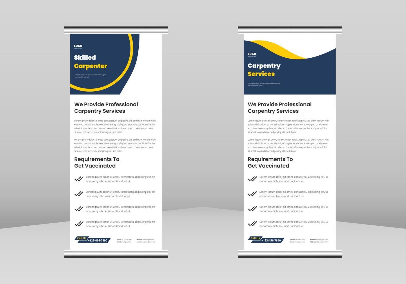 Carpentry service Roll up Banner Design, Carpentry home repair service poster leaflet Roll up leaflet template. Carpentry service flyer poster DL Flyer, Trend Business Roll Up Banner Design vector