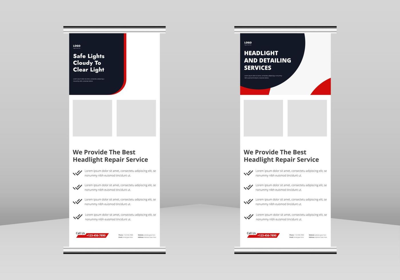 Headlight restorationy Roll up Banner Design, Headlight repair service Roll up leaflet template. Headlight service flyer poster DL Flyer, Trend Business Roll Up Banner Design vector