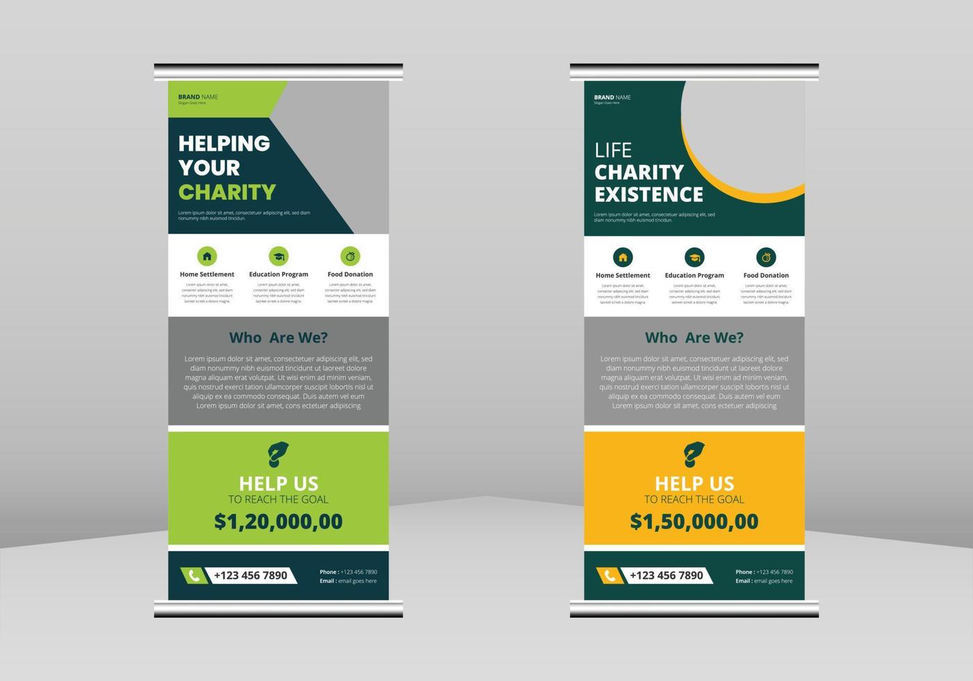 Charity support Roll up Banner Design, Charity donation poster Roll up leaflet template. Charity support poster template. Charity donation poster DL Flyer, Trend Business Roll Up Banner Design vector