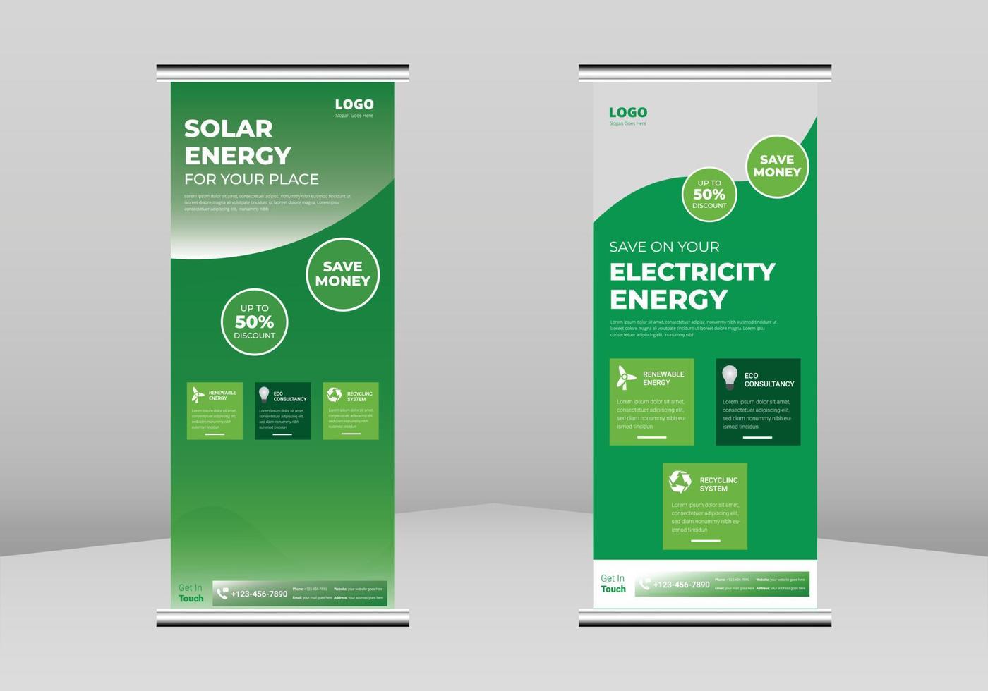 Solar Energy Roll up Banner Design, Go Ggreen Save Energy Roll up leaflet template. Solar Energy  poster template. Go Ggreen Save Energy DL Flyer, Trend Business Roll Up Banner Design vector