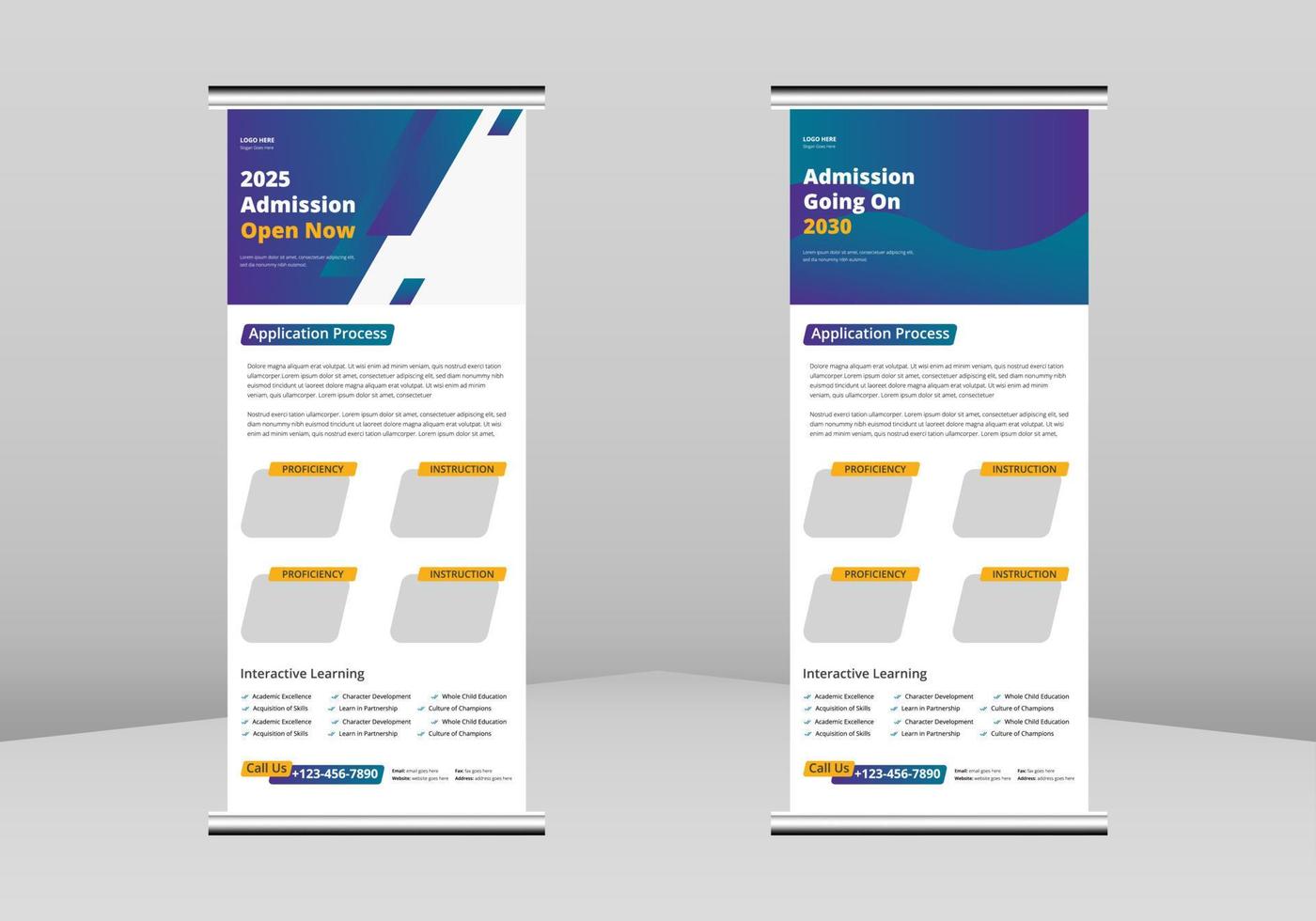 School admission Roll up Banner Design, Admission going on Roll up leaflet template. School admission flyer poster template. School admission DL Flyer, Trend Business Roll Up Banner Design vector