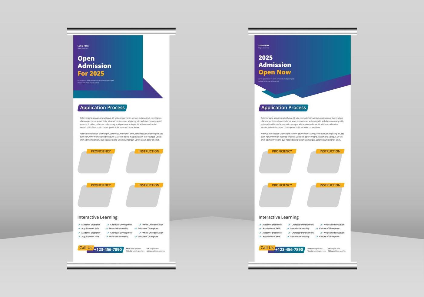 School admission Roll up Banner Design, Admission going on Roll up leaflet template. School admission flyer poster template. School admission DL Flyer, Trend Business Roll Up Banner Design vector