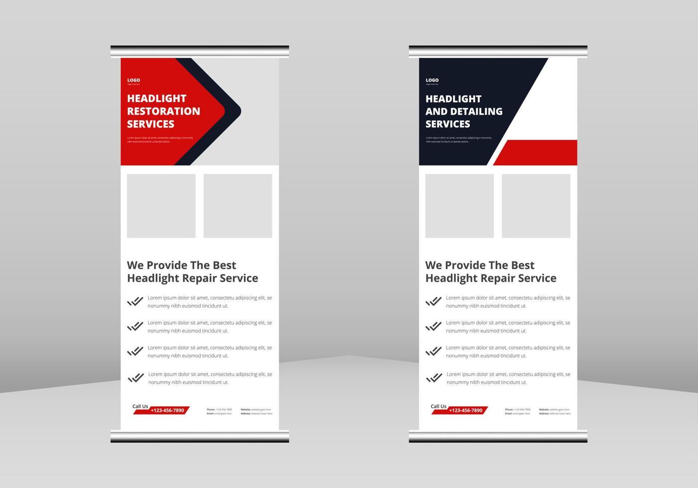 Headlight restorationy Roll up Banner Design, Headlight repair service Roll up leaflet template. Headlight service flyer poster DL Flyer, Trend Business Roll Up Banner Design vector