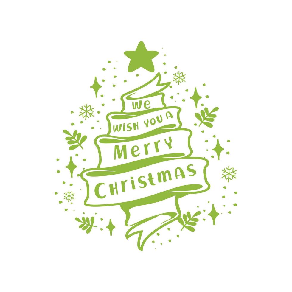 Merry Christmas Greeting Ribbon Rustic Doodle Sketch vector