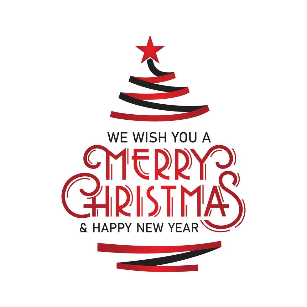merry christmas ribbon pine tree greeting xmas red vector