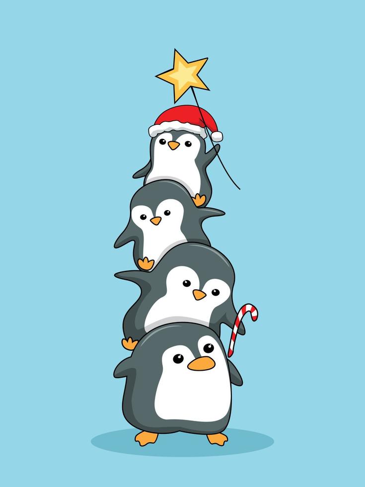 Penguins Stack Cartoon Merry Christmas Illustrations vector