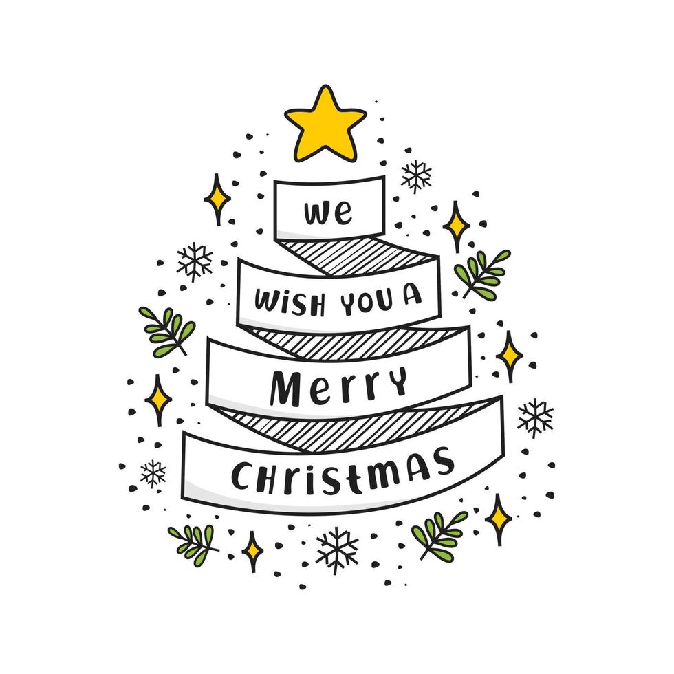 Doodle Merry Christmas Ribbon Cards Rustic vector
