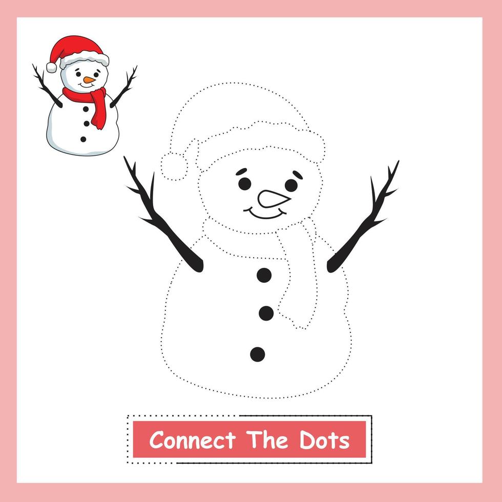 Snowman christmas education worksheet connect the dots vector
